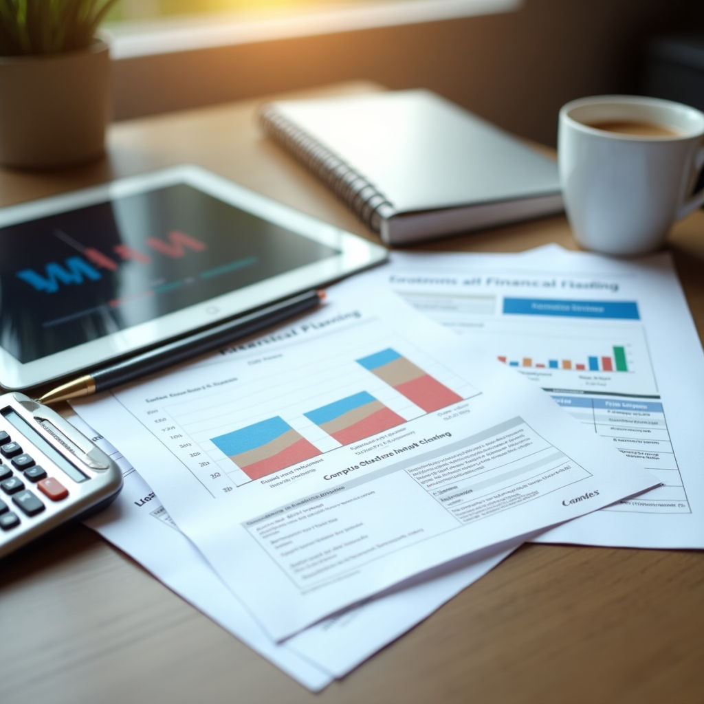 Pianificazione finanziaria con documenti e calcolatrice